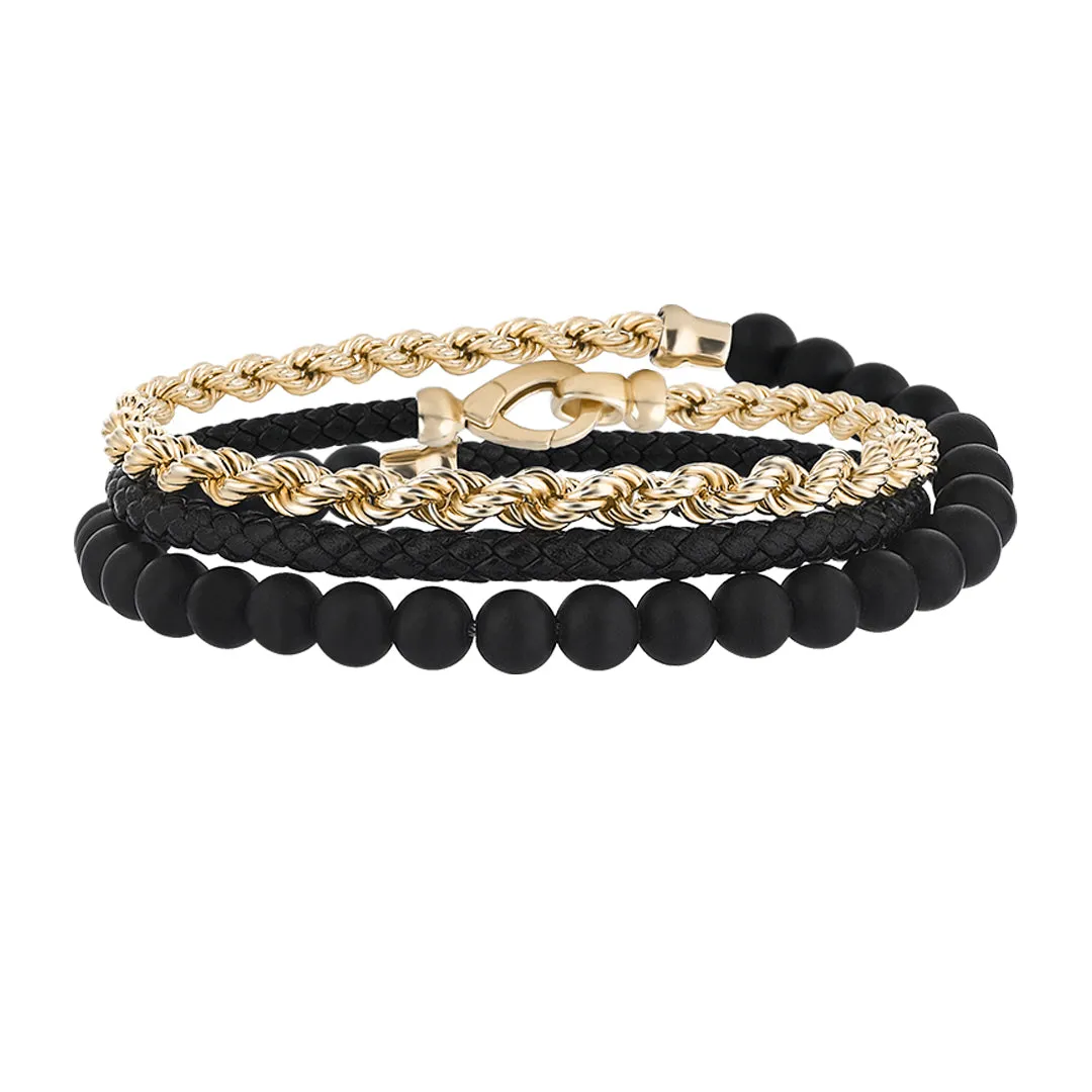 Rope Chain Leather & Beaded Wrap Bracelet in Gold