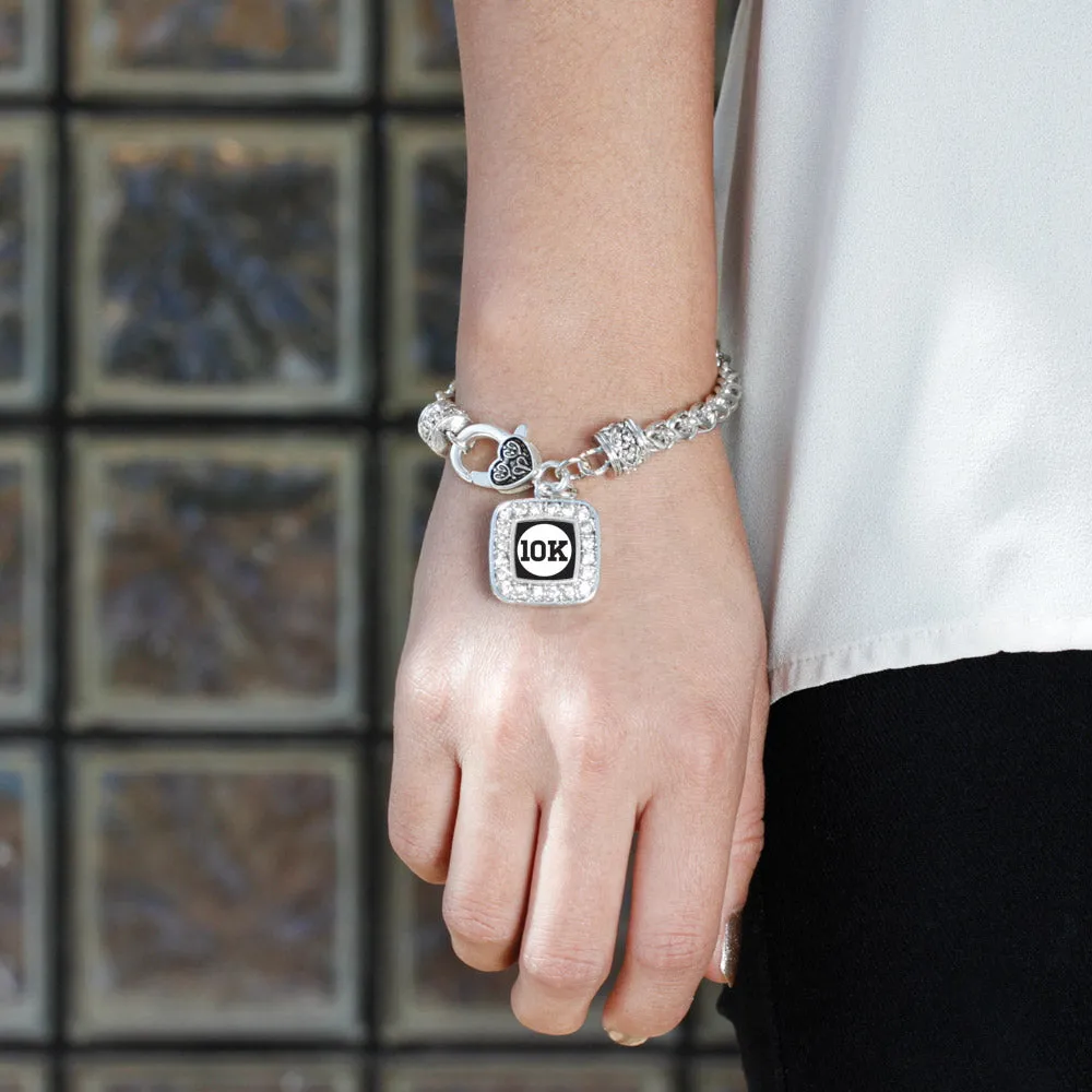 Silver 10k Runners Square Charm Braided Bracelet