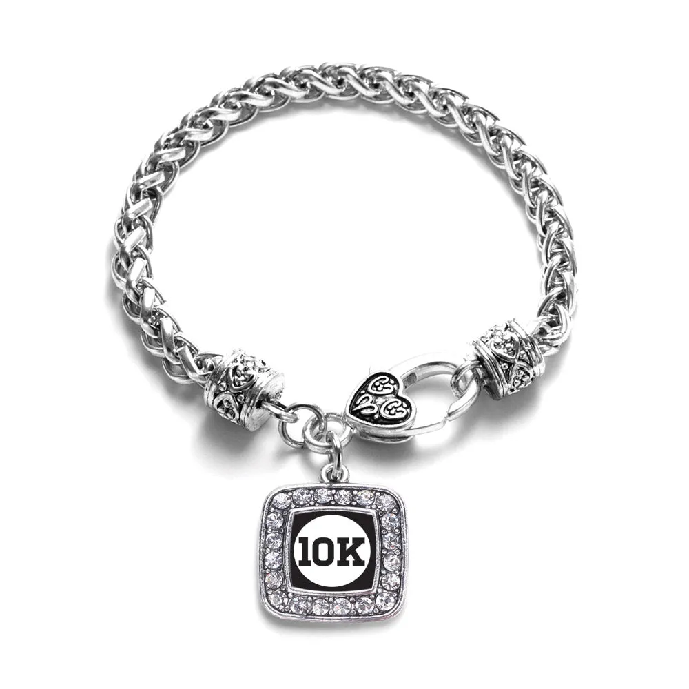 Silver 10k Runners Square Charm Braided Bracelet