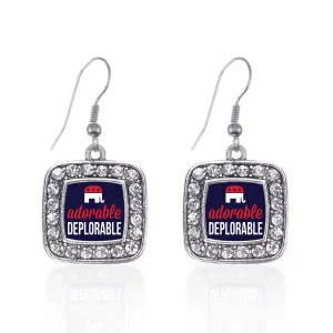 Silver Adorable Deplorable Square Charm Dangle Earrings