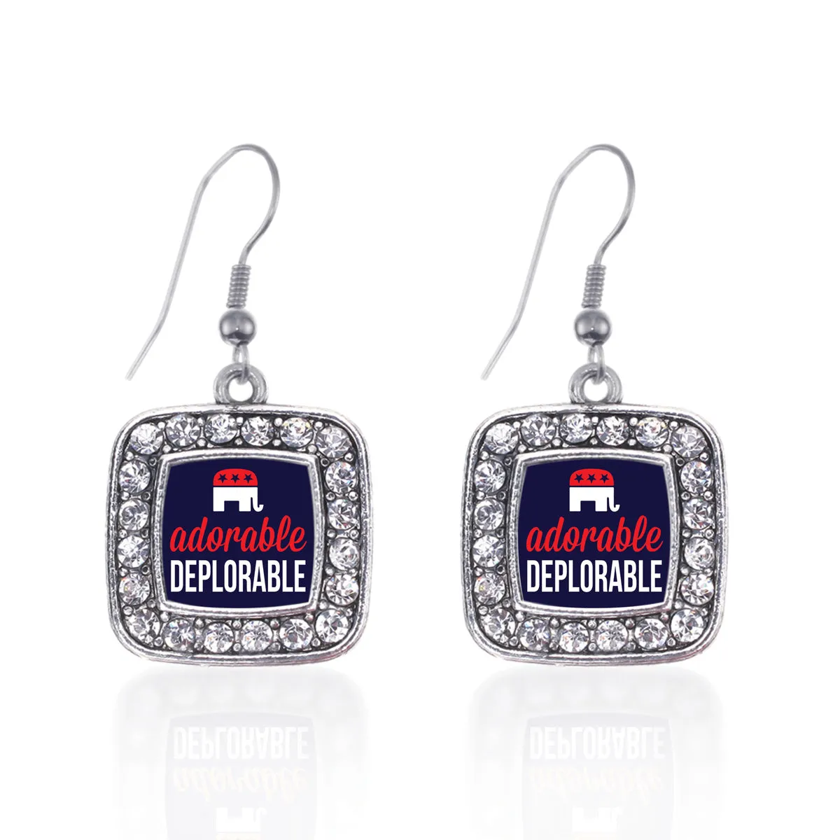 Silver Adorable Deplorable Square Charm Dangle Earrings