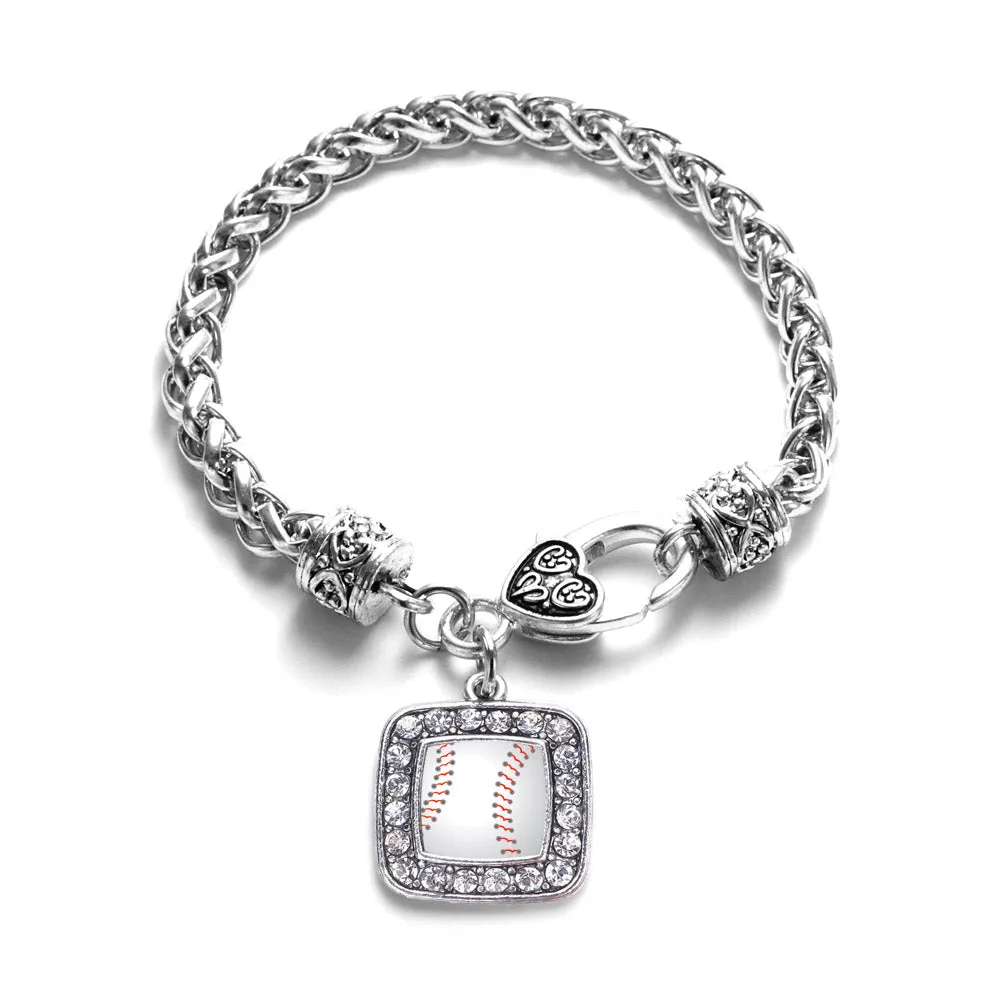 Silver Baseball Square Charm Braided Bracelet