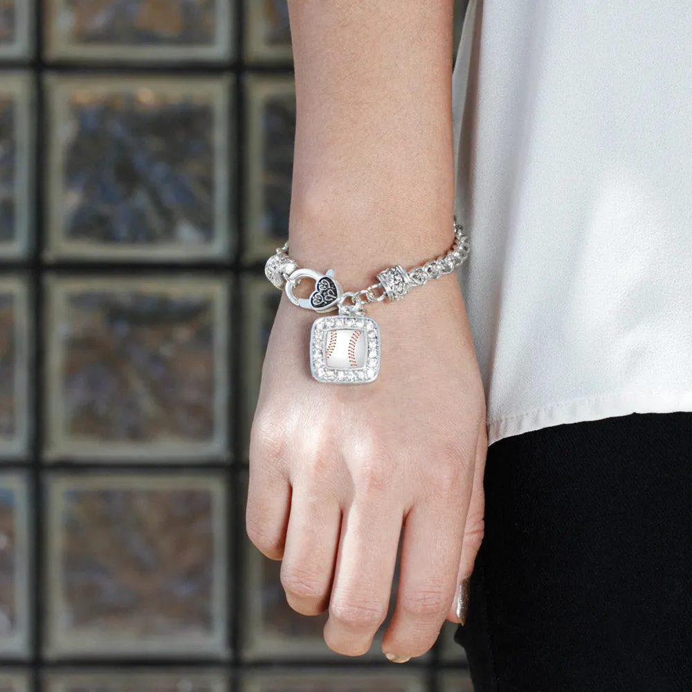 Silver Baseball Square Charm Braided Bracelet