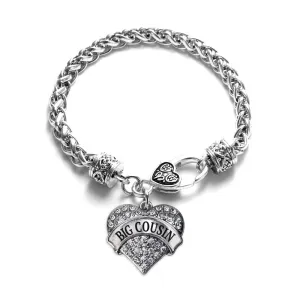 Silver Big Cousin Pave Heart Charm Braided Bracelet