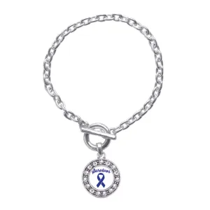 Silver Blue Ribbon Survivor Circle Charm Toggle Bracelet