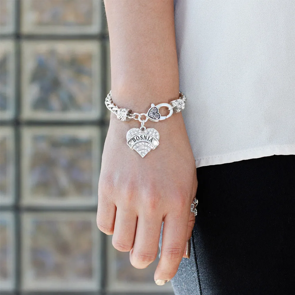 Silver Bosnia Pave Heart Charm Braided Bracelet