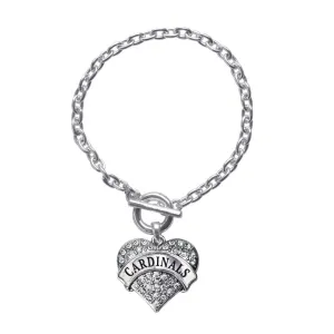 Silver Cardinals Pave Heart Charm Toggle Bracelet