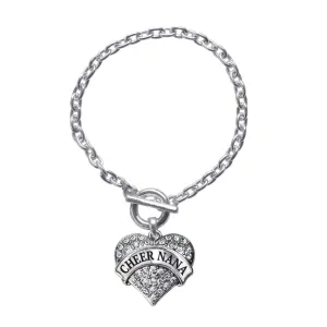 Silver Cheer Nana Pave Heart Charm Toggle Bracelet