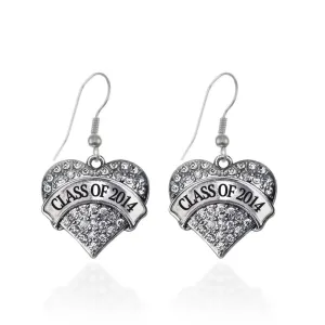 Silver Class Of 2014 Pave Heart Charm Dangle Earrings