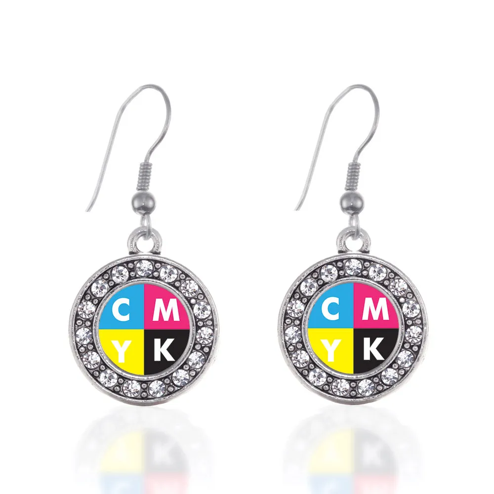 Silver CMYK Circle Charm Dangle Earrings