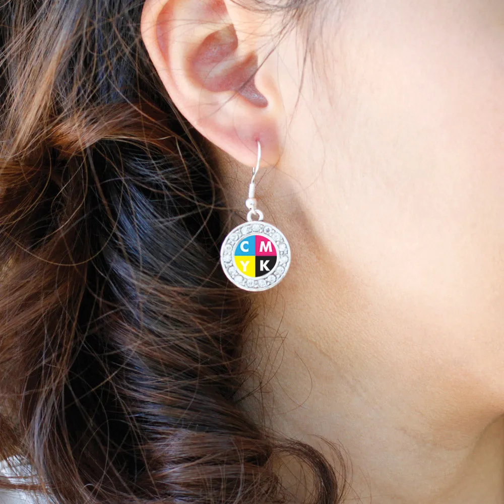 Silver CMYK Circle Charm Dangle Earrings