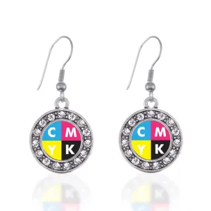 Silver CMYK Circle Charm Dangle Earrings