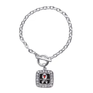 Silver Diabetes Awareness Square Charm Toggle Bracelet