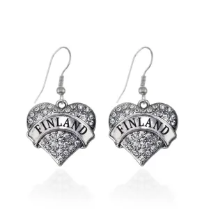 Silver Finland Pave Heart Charm Dangle Earrings