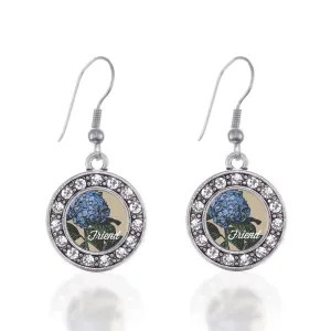 Silver Friend Hydrangea Flower Circle Charm Dangle Earrings