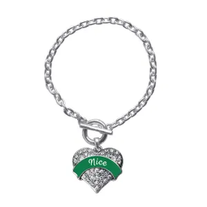 Silver Green Nice Pave Heart Charm Toggle Bracelet