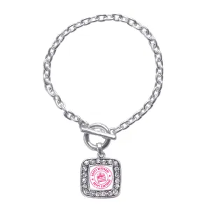 Silver Happy Birthday Square Charm Toggle Bracelet