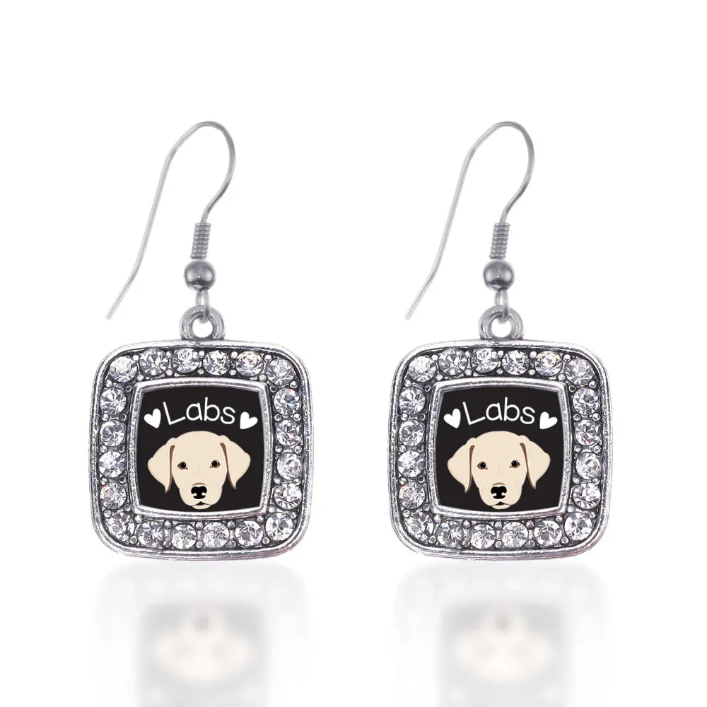 Silver Lab Lover Square Charm Dangle Earrings