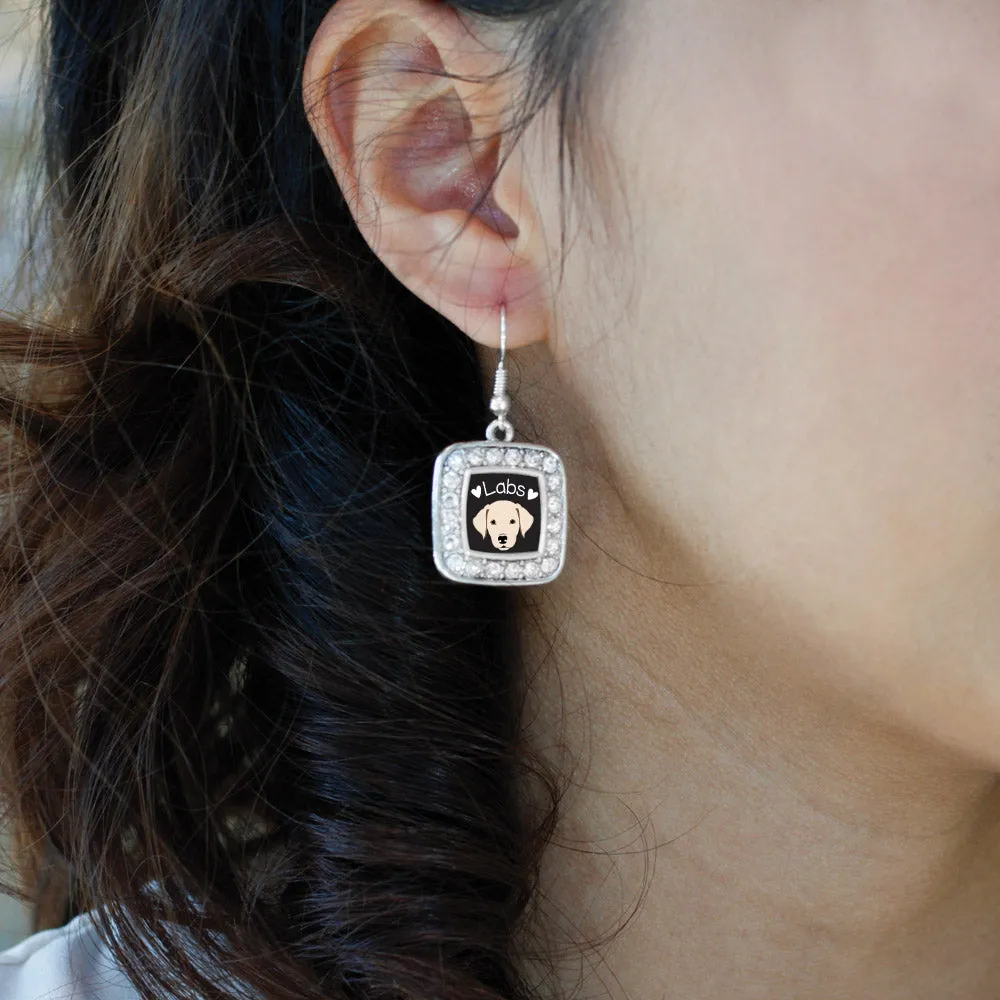 Silver Lab Lover Square Charm Dangle Earrings