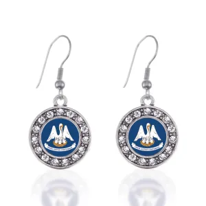 Silver Louisiana Flag Circle Charm Dangle Earrings