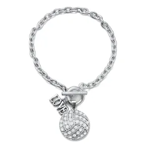 Silver Love Volleyball Charm Toggle Bracelet