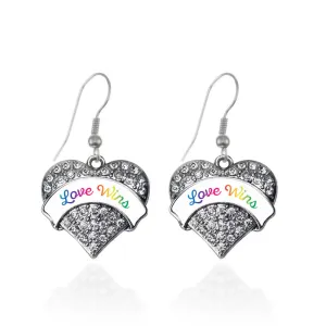 Silver Love Wins Pave Heart Charm Dangle Earrings