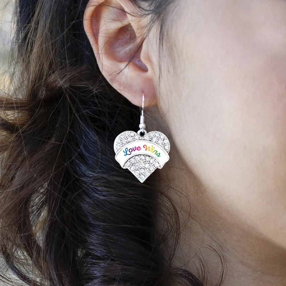 Silver Love Wins Pave Heart Charm Dangle Earrings