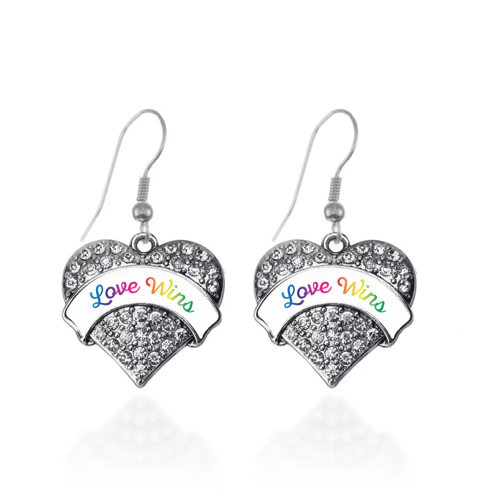 Silver Love Wins Pave Heart Charm Dangle Earrings