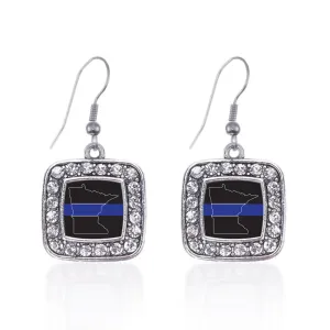 Silver Minnesota Thin Blue Line Square Charm Dangle Earrings