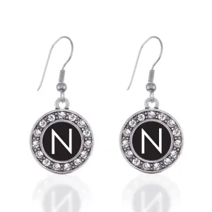 Silver My Initials - Letter N Circle Charm Dangle Earrings