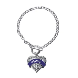 Silver Navy Blue Mother Pave Heart Charm Toggle Bracelet