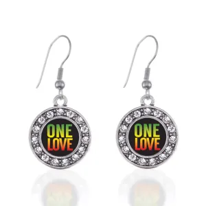 Silver One Love Circle Charm Dangle Earrings