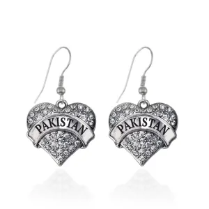 Silver Pakistan Pave Heart Charm Dangle Earrings