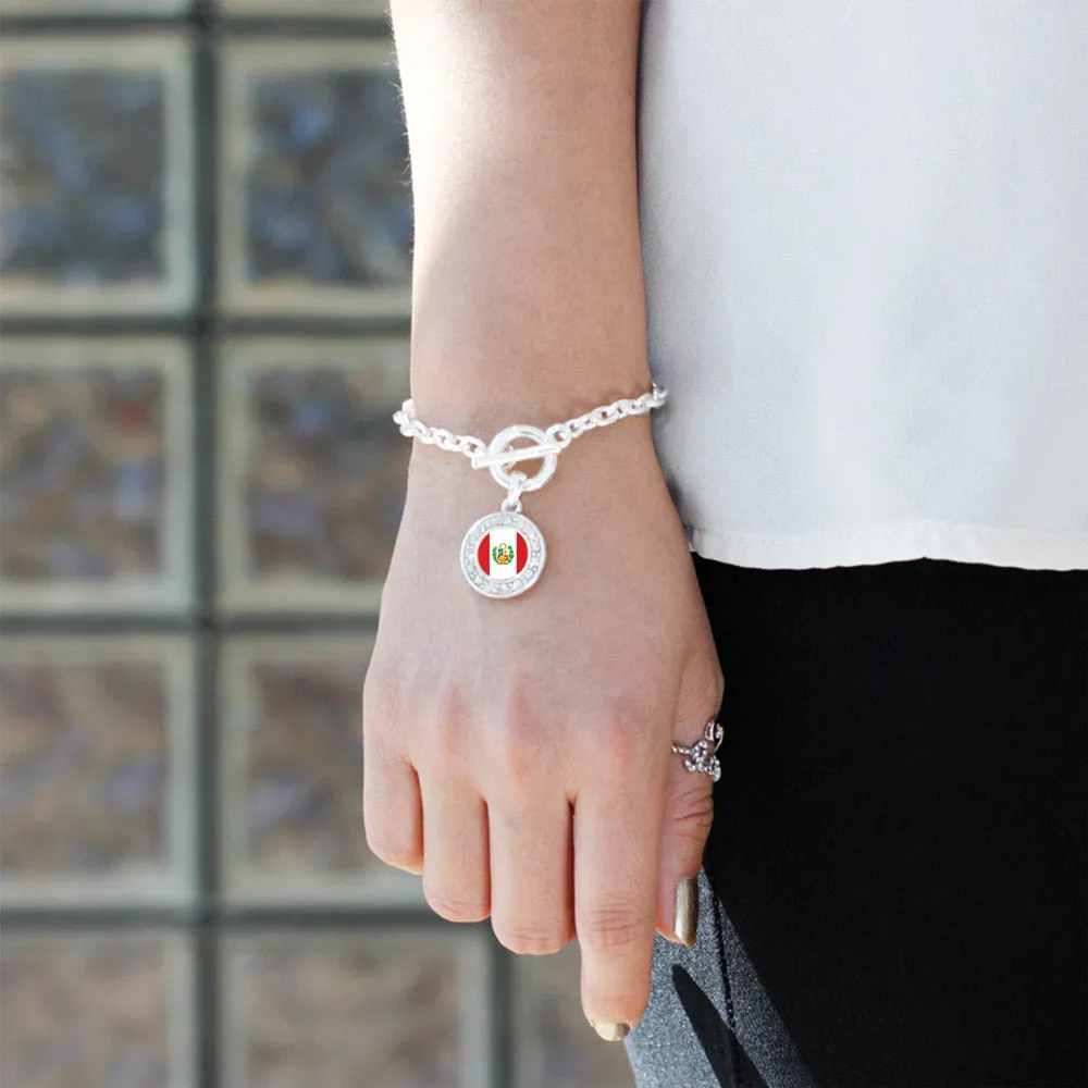 Silver Peru Flag Circle Charm Toggle Bracelet