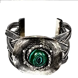 Silver Plated with Malachite Stone Bracelet Bangle