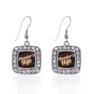 Silver Plumber's Wife Square Charm Dangle Earrings