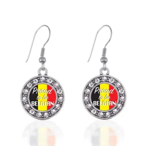 Silver Proud to be Belgian Circle Charm Dangle Earrings