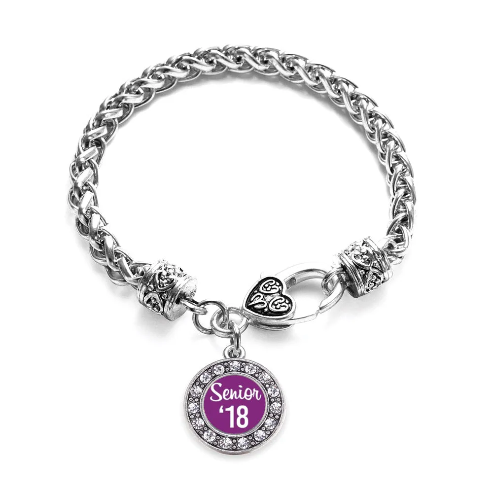 Silver Purple Senior '18 Circle Charm Braided Bracelet