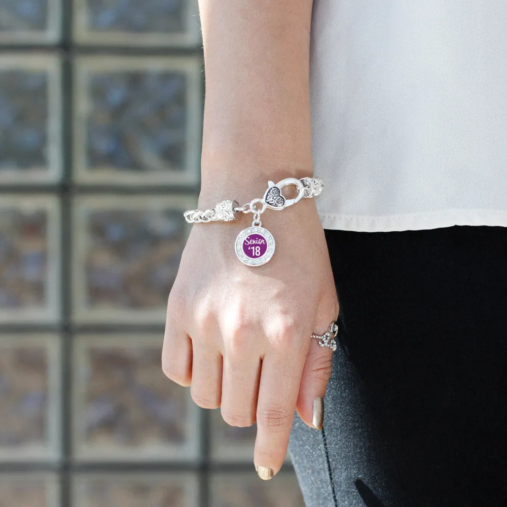 Silver Purple Senior '18 Circle Charm Braided Bracelet