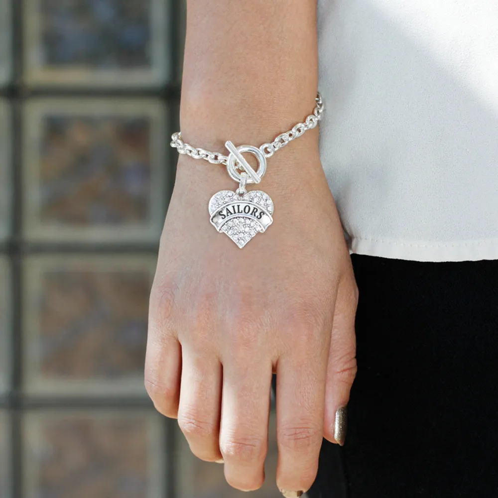 Silver Sailors Pave Heart Charm Toggle Bracelet