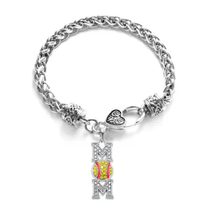 Silver Softball Mom Charm Braided Bracelet