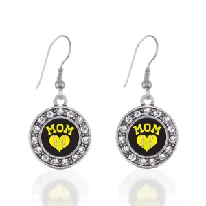 Silver Softball Mom Circle Charm Dangle Earrings