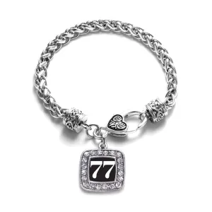 Silver Sport Number 77 Square Charm Braided Bracelet