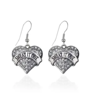 Silver Sweat It Out Pave Heart Charm Dangle Earrings