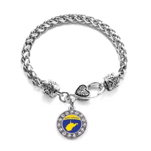 Silver West VIrginia Outline Circle Charm Braided Bracelet