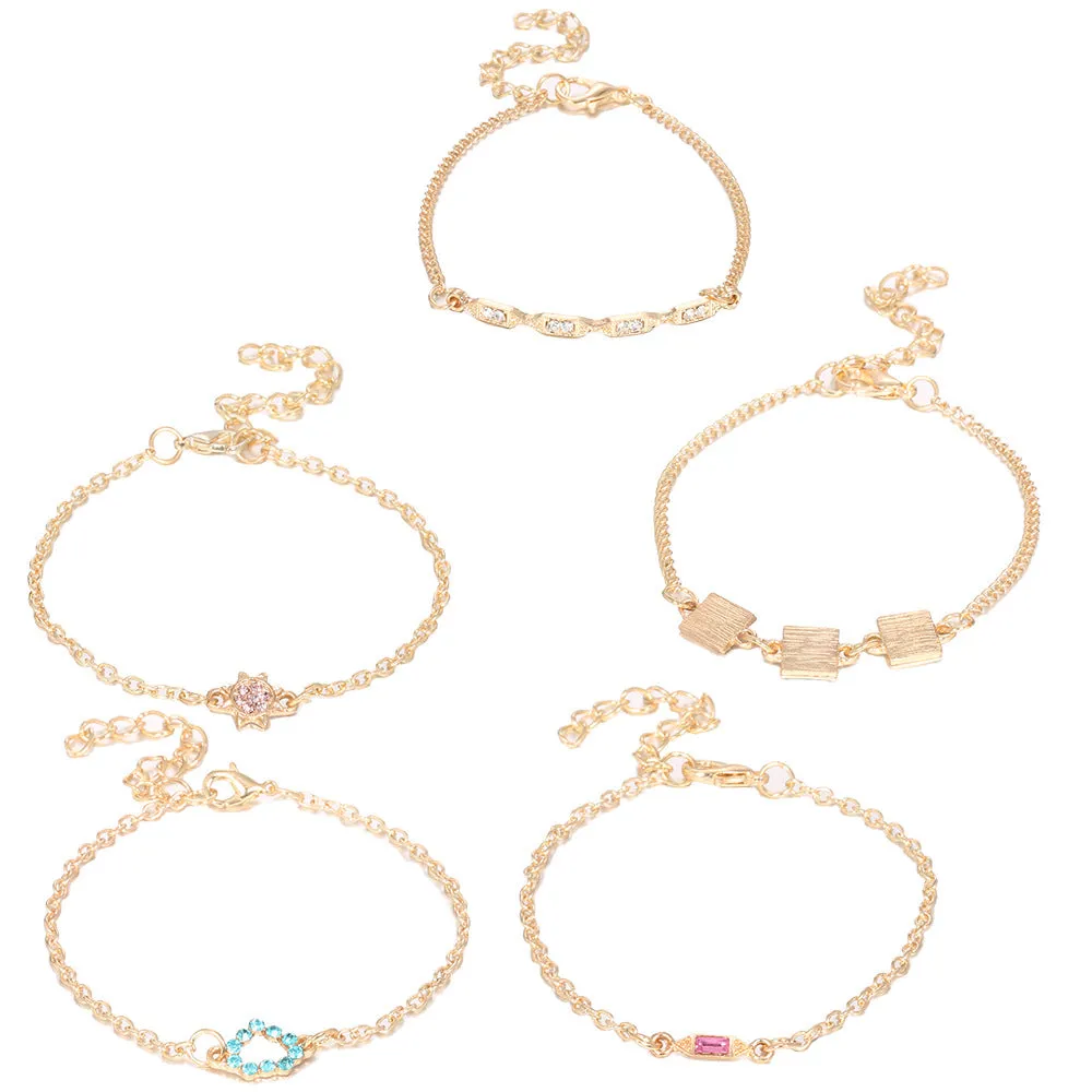 Simple Style Women's Personalized Love Colorful Crystals Bracelet 5-piece Set