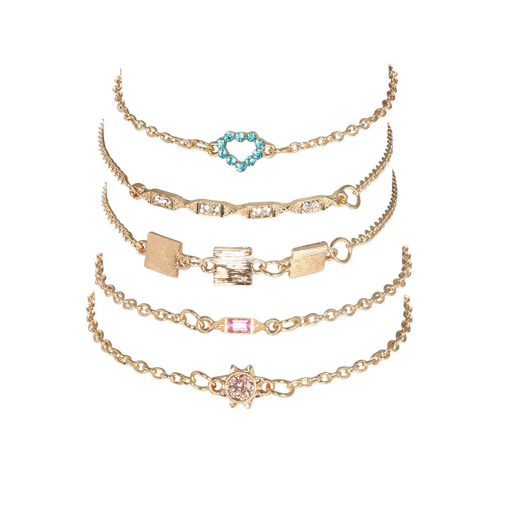 Simple Style Women's Personalized Love Colorful Crystals Bracelet 5-piece Set