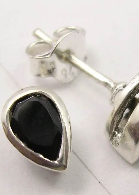 Solid Silver Black Onyx Tear-Drop Stud Earrings