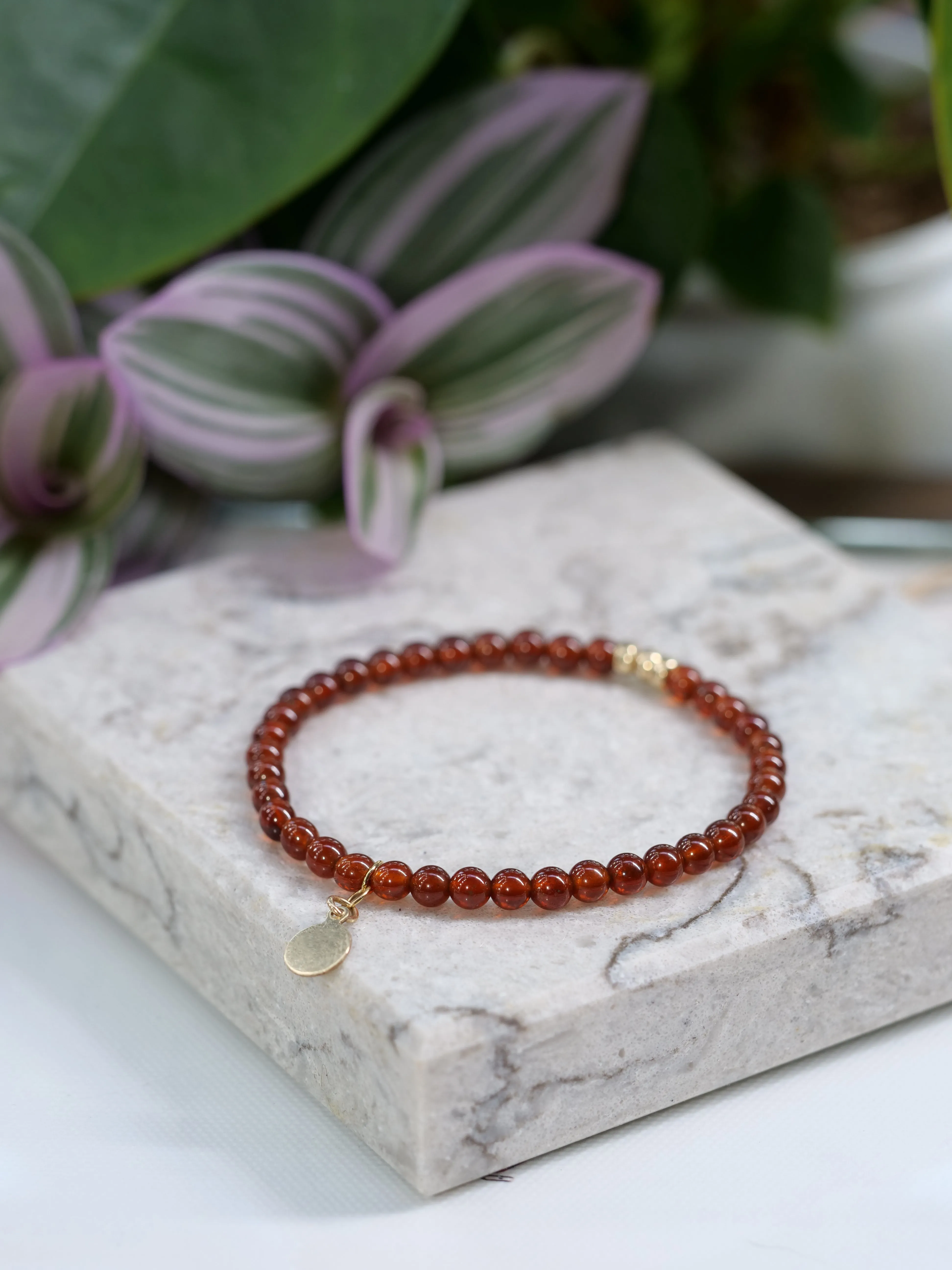 Spessartine Garnet 4mm Beaded Natural Gemstone 14ct Gold Filled Elastic Bracelet, Genuine Top Grade Gift Jewelry, Women Fashion Jewellery