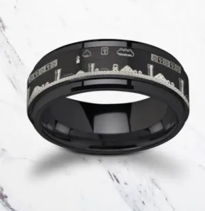 Spinning Engraved Super Mario Bros Pixel Level Game Black Tungsten Carbide Ring- 8mm